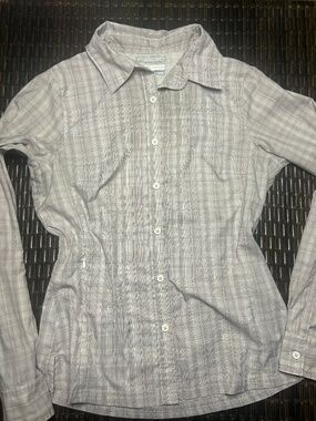 Columbia Omni-Shade Sun Protection Plaid Button Down Shirt Lilac Grey X Outdoor